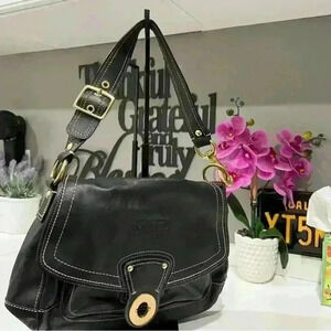 Coach Black Leather Shoulder Bag with Gold Hardware